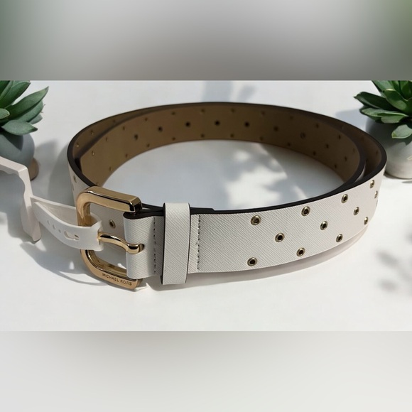 New MICHAEL KORS White & Gold Adjustable Belt Size Large - Picture 3 of 16